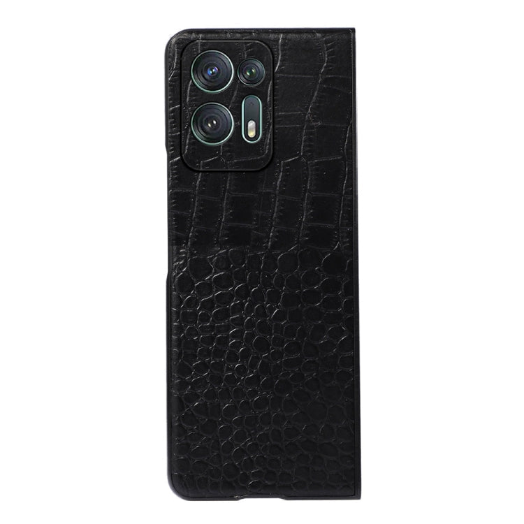 For OPPO Find N2 Crocodile Top Layer Cowhide Leather Phone Case(Black) Eurekaonline