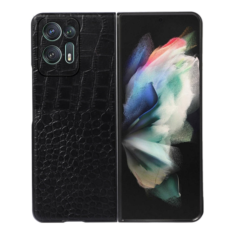 For OPPO Find N2 Crocodile Top Layer Cowhide Leather Phone Case(Black) Eurekaonline