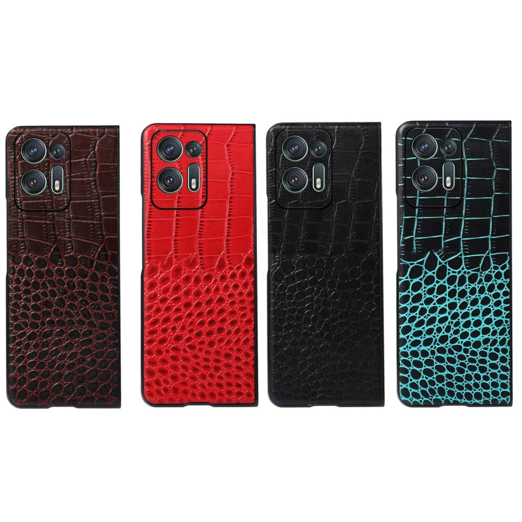 For OPPO Find N2 Crocodile Top Layer Cowhide Leather Phone Case(Black) Eurekaonline