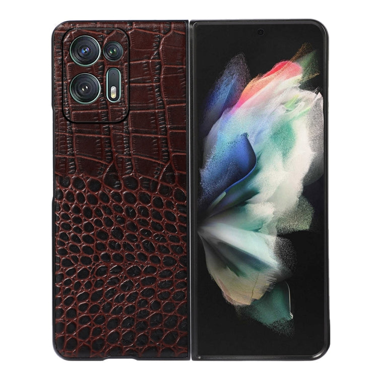 For OPPO Find N2 Crocodile Top Layer Cowhide Leather Phone Case(Coffee) Eurekaonline