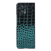 For OPPO Find N2 Crocodile Top Layer Cowhide Leather Phone Case(Cyan Blue) Eurekaonline