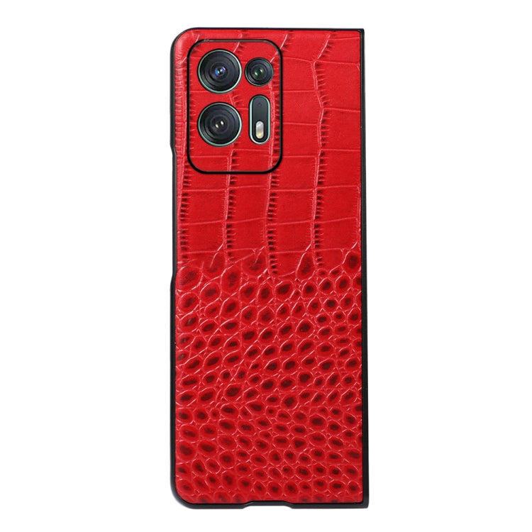 For OPPO Find N2 Crocodile Top Layer Cowhide Leather Phone Case(Red) Eurekaonline