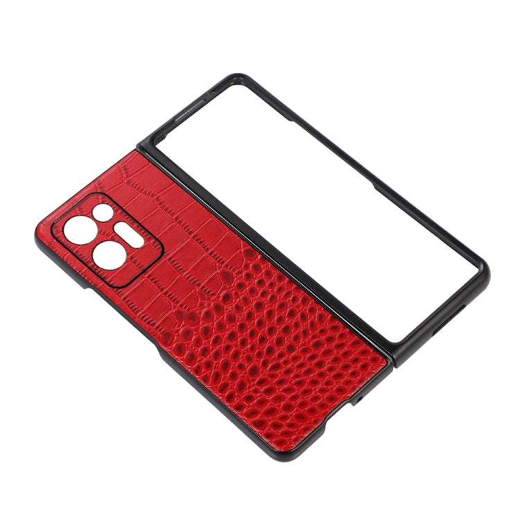 For OPPO Find N2 Crocodile Top Layer Cowhide Leather Phone Case(Red) Eurekaonline