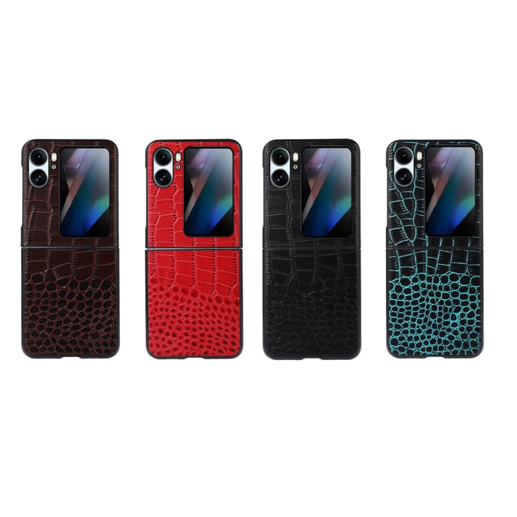For OPPO Find N2 Flip Crocodile Top Layer Cowhide Leather Phone Case(Black) Eurekaonline