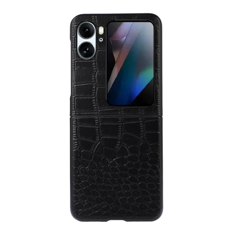 For OPPO Find N2 Flip Crocodile Top Layer Cowhide Leather Phone Case(Black) Eurekaonline