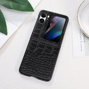 For OPPO Find N2 Flip Crocodile Top Layer Cowhide Leather Phone Case(Black) Eurekaonline