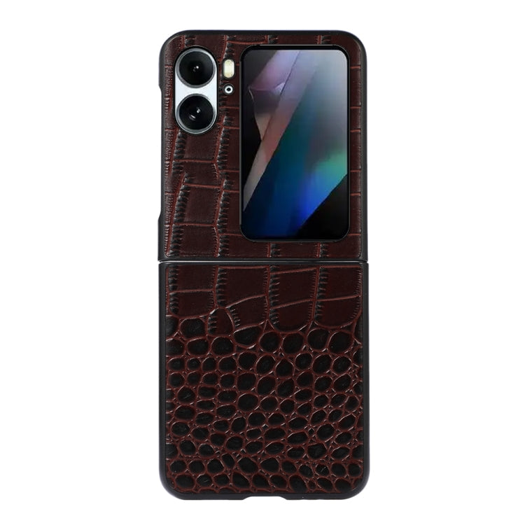 For OPPO Find N2 Flip Crocodile Top Layer Cowhide Leather Phone Case(Coffee) Eurekaonline