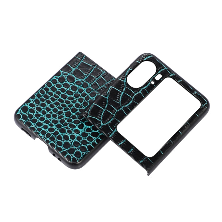 For OPPO Find N2 Flip Crocodile Top Layer Cowhide Leather Phone Case(Cyan Blue) Eurekaonline