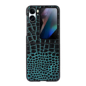 For OPPO Find N2 Flip Crocodile Top Layer Cowhide Leather Phone Case(Cyan Blue) Eurekaonline