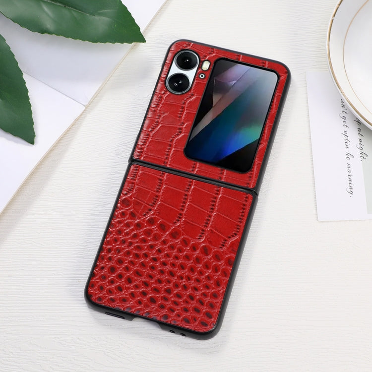 For OPPO Find N2 Flip Crocodile Top Layer Cowhide Leather Phone Case(Red) Eurekaonline