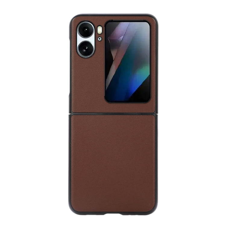 For OPPO Find N2 Flip Lambskin Texture Genuine Leather Phone Case(Brown) Eurekaonline