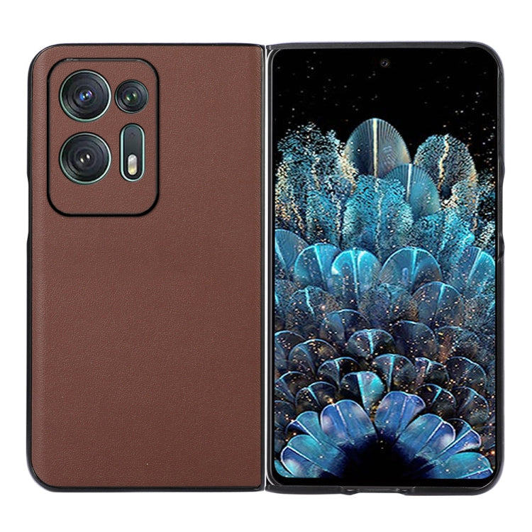 For OPPO Find N2 Lambskin Texture Genuine Leather Phone Case(Brown) Eurekaonline