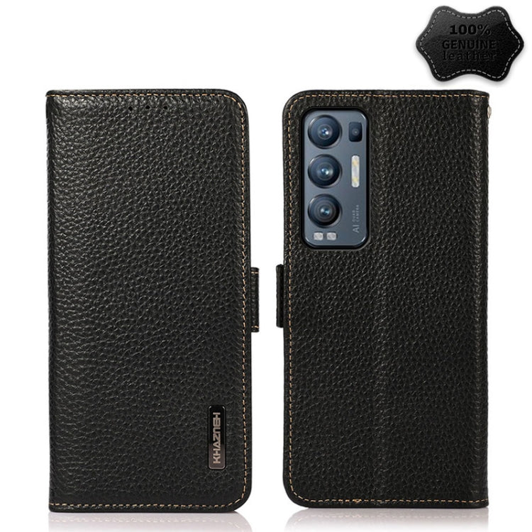  Reno5 Pro+ 5G KHAZNEH Side-Magnetic Litchi Genuine Leather RFID Case(Black) Eurekaonline