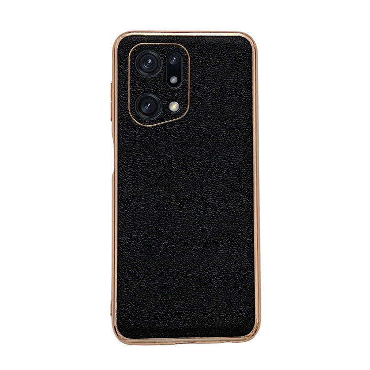 For OPPO Find X5 Genuine Leather Luolai Series Nano Plating Phone Case(Black) Eurekaonline