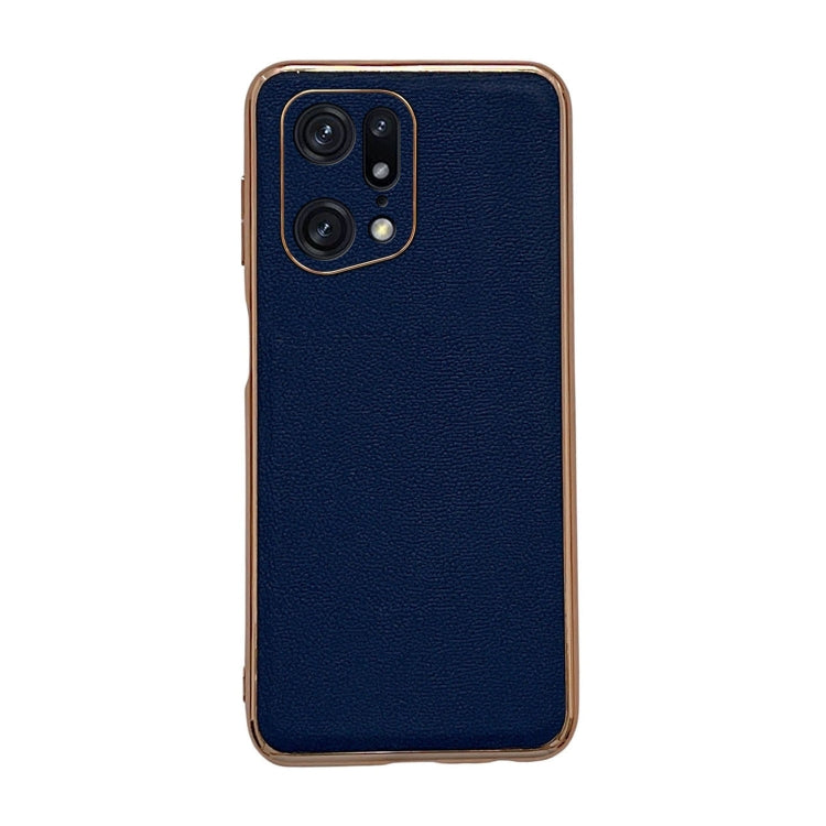 For OPPO Find X5 Genuine Leather Luolai Series Nano Plating Phone Case(Dark Blue) Eurekaonline