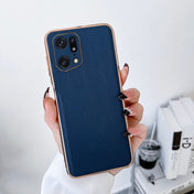 For OPPO Find X5 Genuine Leather Luolai Series Nano Plating Phone Case(Dark Blue) Eurekaonline