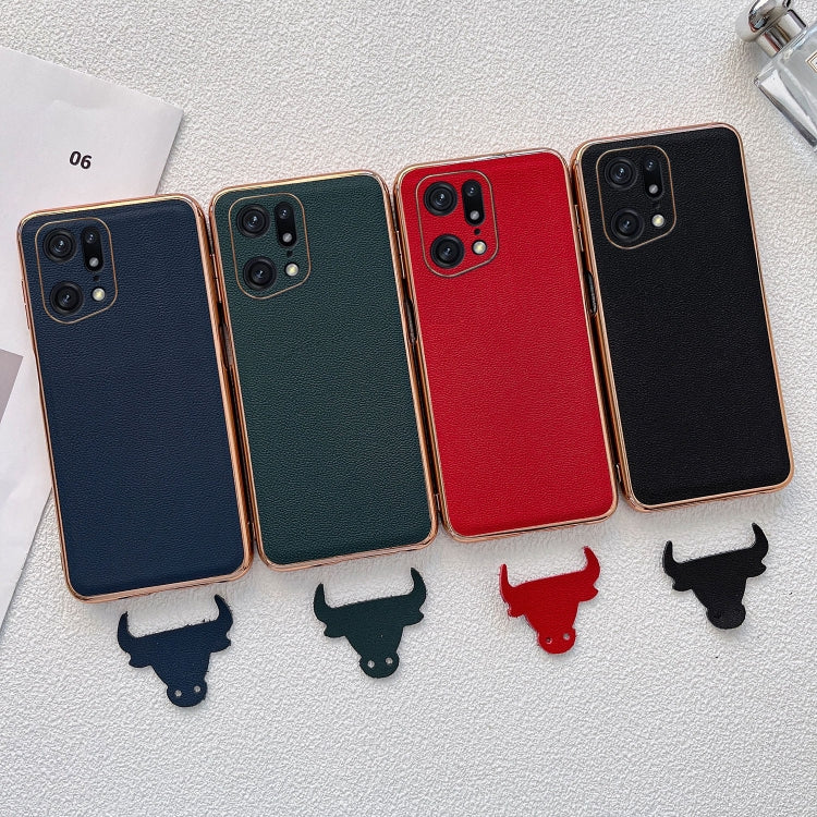 For OPPO Find X5 Genuine Leather Luolai Series Nano Plating Phone Case(Dark Blue) Eurekaonline