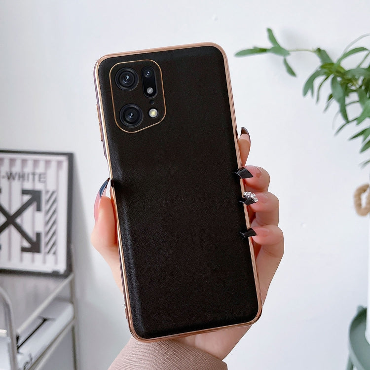 For OPPO Find X5 Genuine Leather Xiaoya Series Nano Plating Phone Case(Black) Eurekaonline