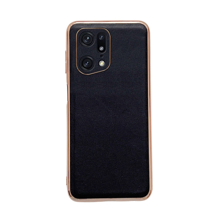 For OPPO Find X5 Genuine Leather Xiaoya Series Nano Plating Phone Case(Black) Eurekaonline