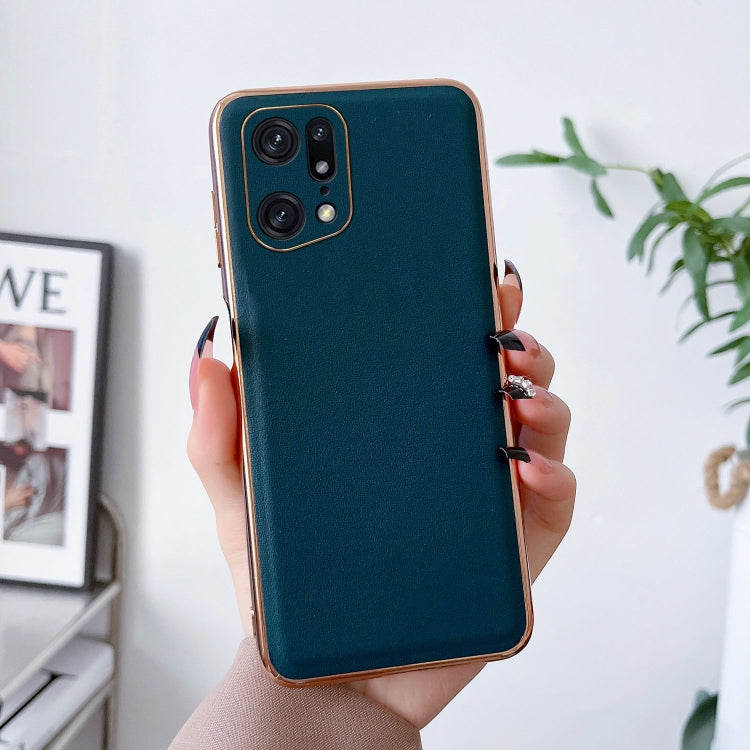 For OPPO Find X5 Genuine Leather Xiaoya Series Nano Plating Phone Case(Dark Green) Eurekaonline