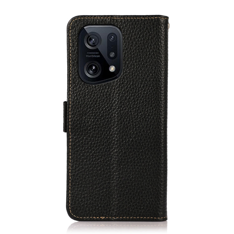 For OPPO Find X5 KHAZNEH Side-Magnetic Litchi Genuine Leather RFID Phone Case(Black) Eurekaonline