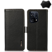 For OPPO Find X5 KHAZNEH Side-Magnetic Litchi Genuine Leather RFID Phone Case(Black) Eurekaonline