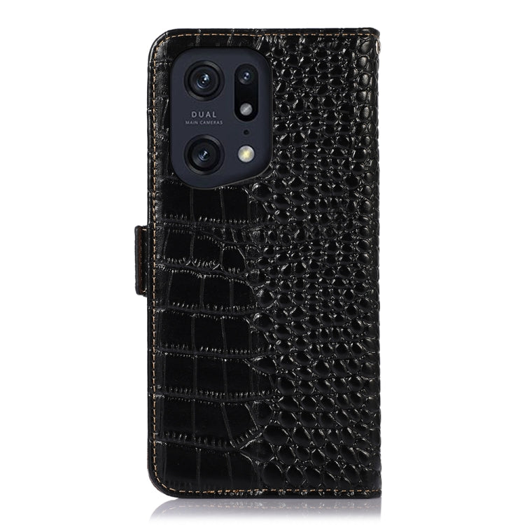 For OPPO Find X5 Pro 5G Crocodile Top Layer Cowhide Leather Phone Case(Black) Eurekaonline