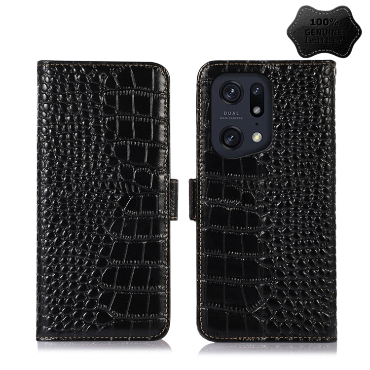 For OPPO Find X5 Pro 5G Crocodile Top Layer Cowhide Leather Phone Case(Black) Eurekaonline