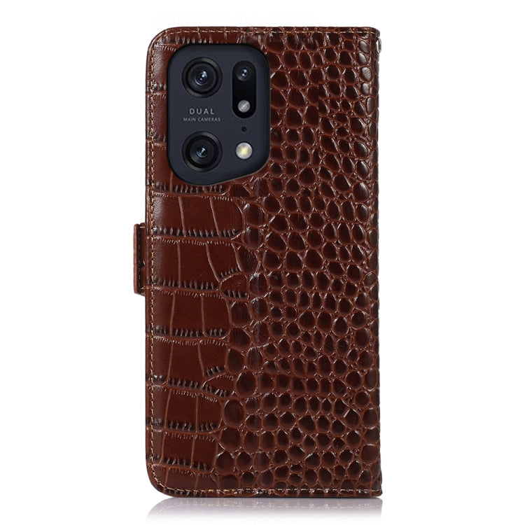 For OPPO Find X5 Pro 5G Crocodile Top Layer Cowhide Leather Phone Case(Brown) Eurekaonline