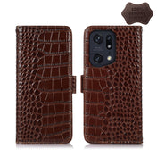 For OPPO Find X5 Pro 5G Crocodile Top Layer Cowhide Leather Phone Case(Brown) Eurekaonline