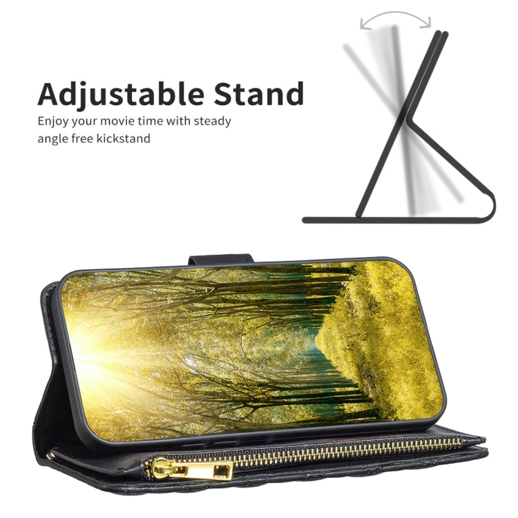 For OPPO Find X5 Pro Diamond Lattice Zipper Wallet Leather Flip Phone Case(Black) Eurekaonline