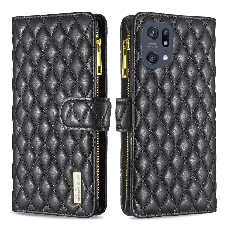 For OPPO Find X5 Pro Diamond Lattice Zipper Wallet Leather Flip Phone Case(Black) Eurekaonline