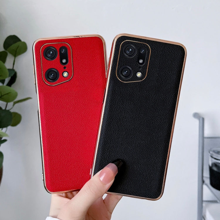 For OPPO Find X5 Pro Genuine Leather Luolai Series Nano Plating Phone Case(Black) Eurekaonline