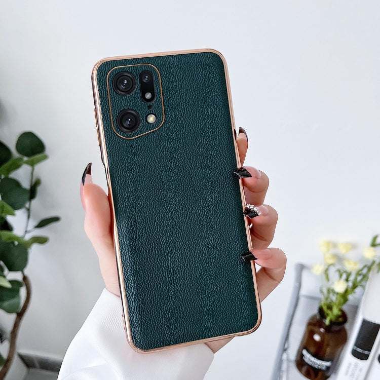 For OPPO Find X5 Pro Genuine Leather Luolai Series Nano Plating Phone Case(Dark Green) Eurekaonline