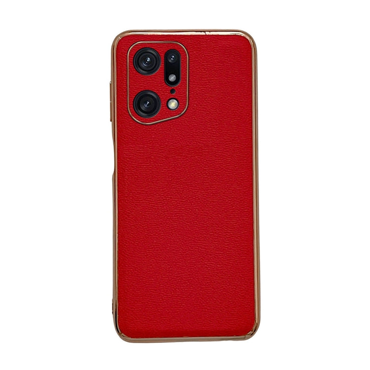 For OPPO Find X5 Pro Genuine Leather Luolai Series Nano Plating Phone Case(Red) Eurekaonline