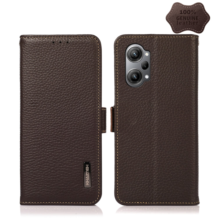 For OPPO K10 Pro 5G KHAZNEH Side-Magnetic Litchi Genuine Leather RFID Phone Case(Brown) Eurekaonline