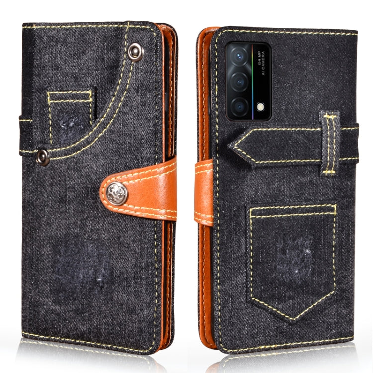 For OPPO K9 5G Denim Horizontal Flip Leather Case with Holder & Card Slot & Wallet(Black) Eurekaonline