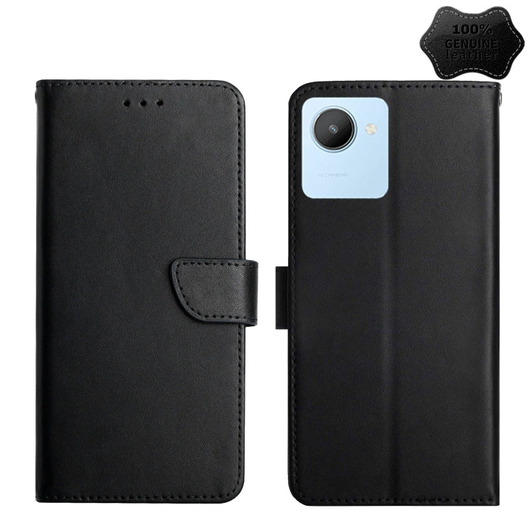 For OPPO Realme C30 Genuine Leather Fingerprint-proof Flip Phone Case(Black) Eurekaonline