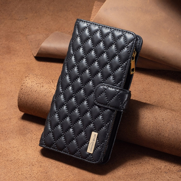 For OPPO Realme C31 Diamond Lattice Zipper Wallet Leather Flip Phone Case(Black) Eurekaonline