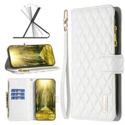 For OPPO Realme C31 Diamond Lattice Zipper Wallet Leather Flip Phone Case(White) Eurekaonline