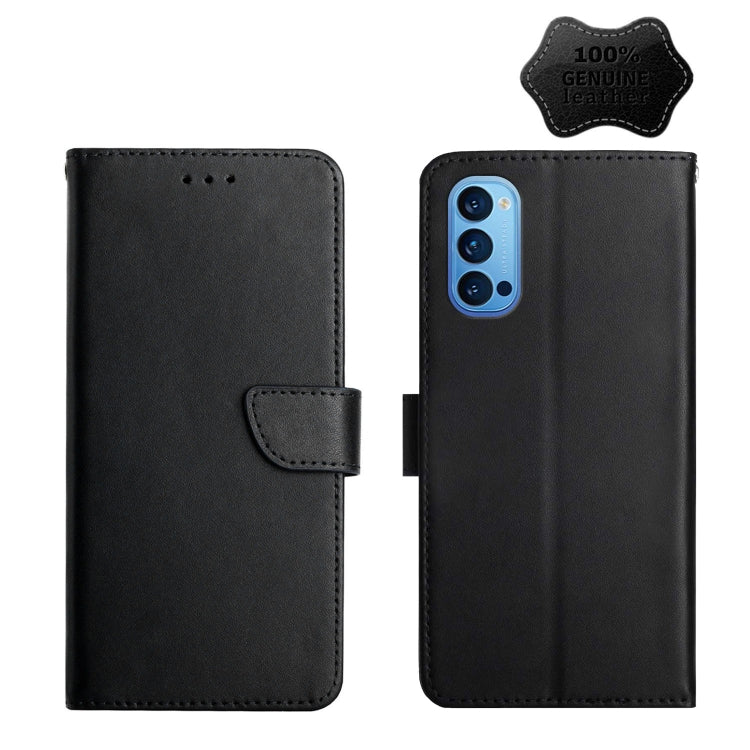 For OPPO Reno4 Pro Genuine Leather Fingerprint-proof Horizontal Flip Phone Case(Black) Eurekaonline