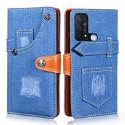 For OPPO Reno5 A Japan Version Denim Horizontal Flip Leather Case with Holder & Card Slot & Wallet(Dark Blue) Eurekaonline