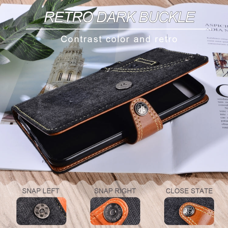 For OPPO Reno6 Pro 5G Denim Horizontal Flip Leather Case with Holder & Card Slot & Wallet(Black) Eurekaonline