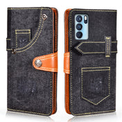 For OPPO Reno6 Pro Denim Horizontal Flip Leather Case with Holder & Card Slot & Wallet(Black) Eurekaonline