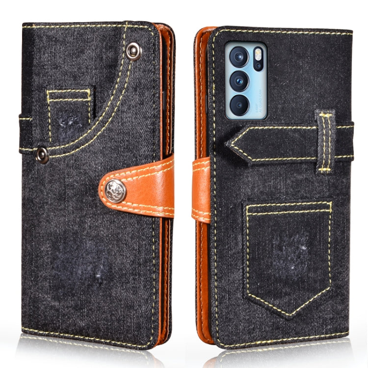 For OPPO Reno6 Pro Denim Horizontal Flip Leather Case with Holder & Card Slot & Wallet(Black) Eurekaonline