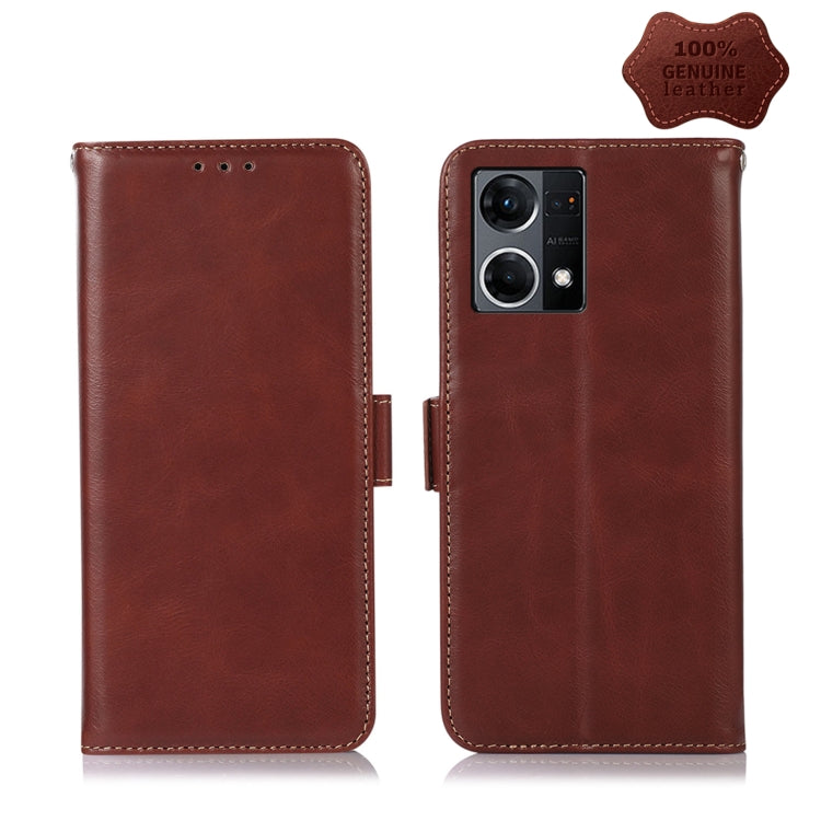 For OPPO Reno7 4G Global/F21 Pro 4G Crazy Horse Top Layer Cowhide Leather Phone Case(Brown) Eurekaonline