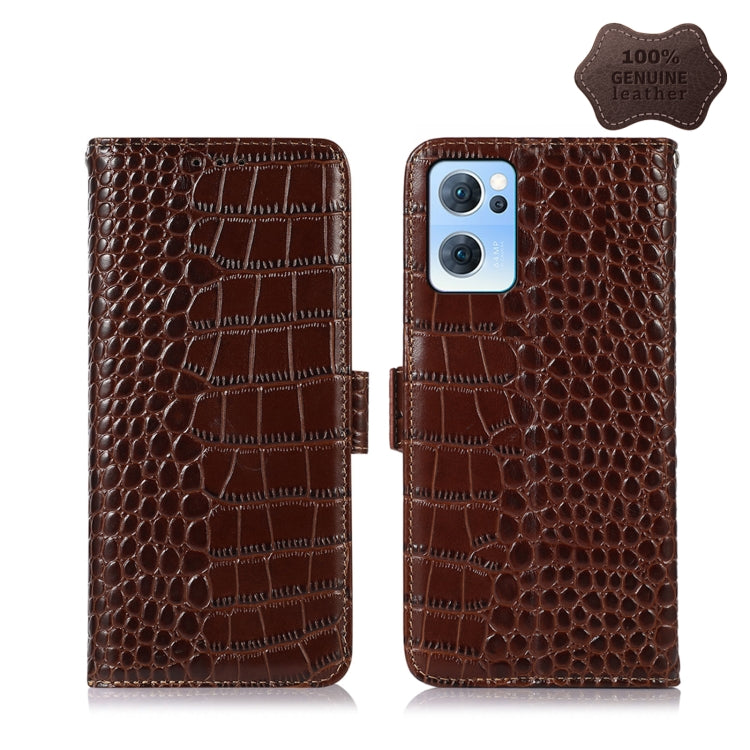 For OPPO Reno7 5G CN Version Crocodile Top Layer Cowhide Leather Phone Case(Brown) Eurekaonline