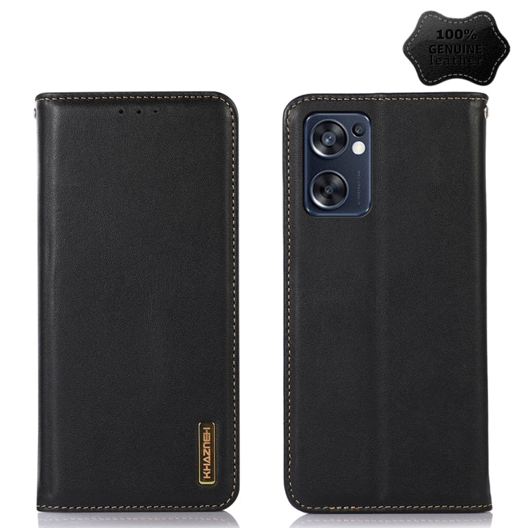 For OPPO Reno7 SE 5G KHAZNEH Nappa Top Layer Cowhide Leather Phone Case(Black) Eurekaonline