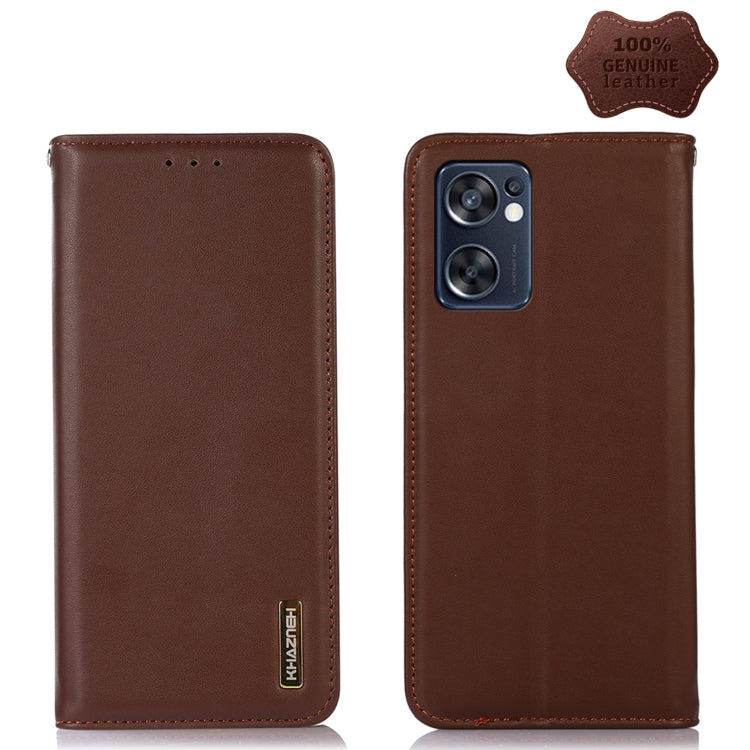 For OPPO Reno7 SE 5G KHAZNEH Nappa Top Layer Cowhide Leather Phone Case(Brown) Eurekaonline