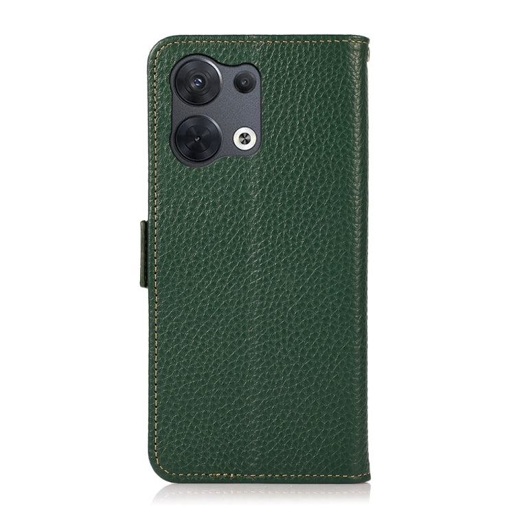 For OPPO Reno8 5G KHAZNEH Side-Magnetic Litchi Genuine Leather RFID Phone Case(Green) Eurekaonline
